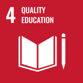 SDGs Goal 4 “Quality Education” icon (open book and pencil symbol)