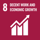 SDGs Goal 8 “Decent Work and Economic Growth” icon (growing graph and human silhouette symbol)