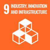 SDGs Goal 9 “Industry, Innovation and Infrastructure” icon (factory and network technology symbol)